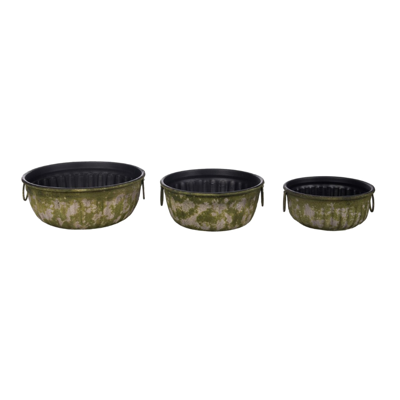 Transpac Set of 3 Metal Mossy Planters for Indoor and Outdoor Use - Stylish and Durable Plant Containers